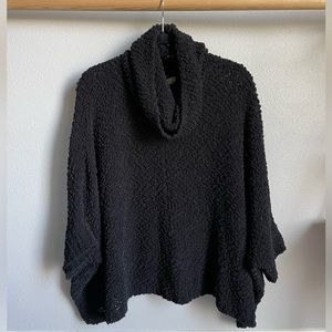 Small Pink Rose textured black cowl neck sweater